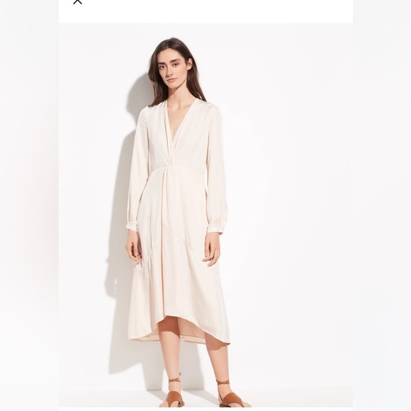 Vince. Twist Drape Long Sleeve Dress in Oat Blush Size 12 - Picture 12 of 16